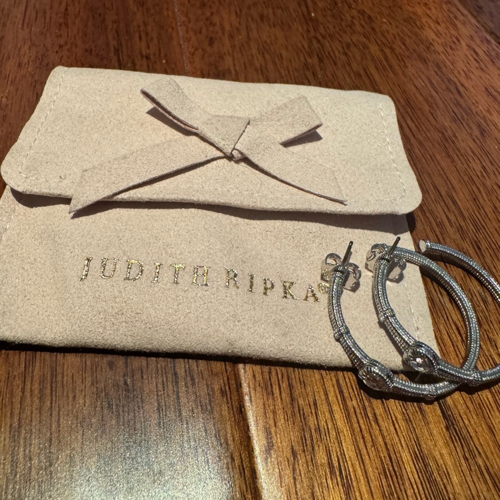 Judith Ripka Pink Heart Silver Hoops
